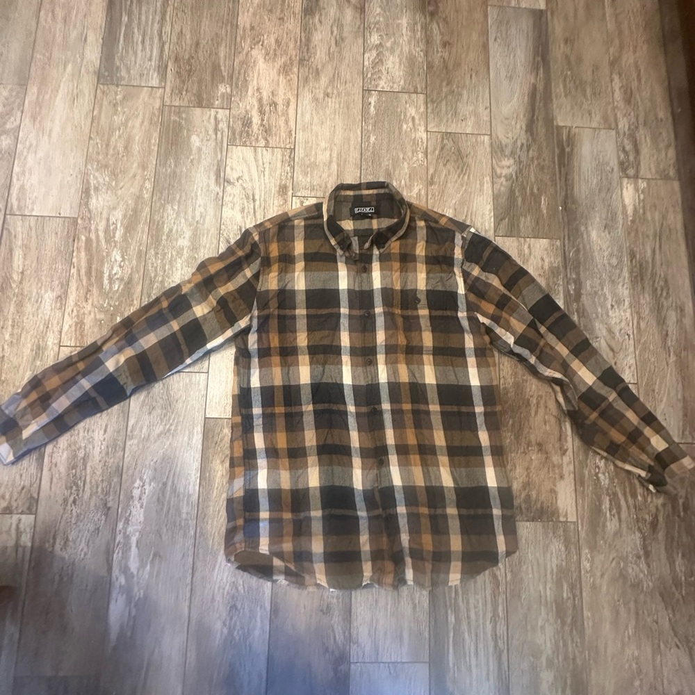 Men's Plaid Shirt in Brown and Black